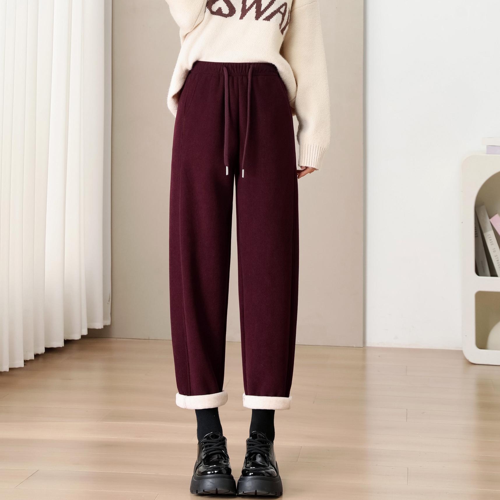 

Women s Winter Wool Silk Fleece-Lined Casual Sport Carrot Pants - 700g 3XL (73-80kg) чёрный