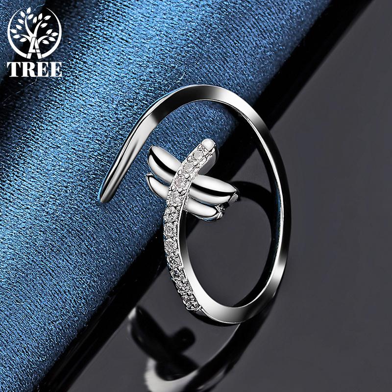 925 Sterling Silber Libelle AAA Zirkon Öffnungsring Schmuck