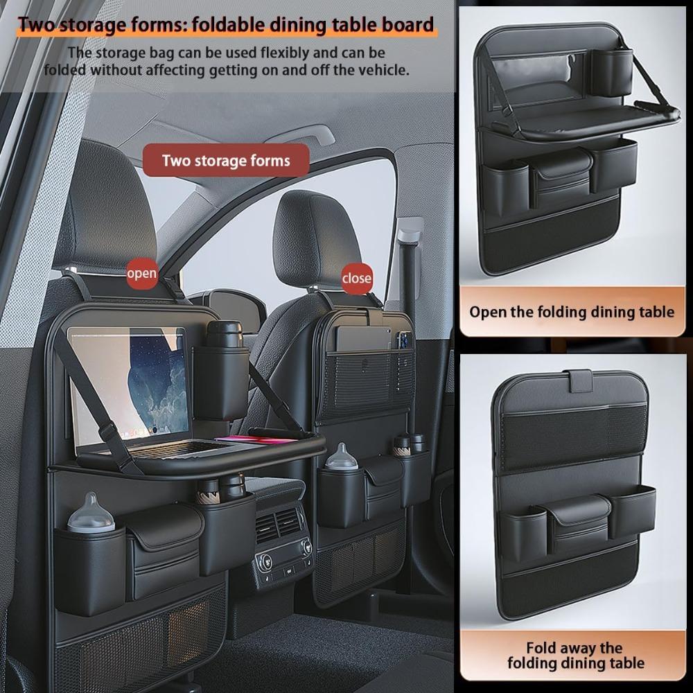 Multi-Pocket Rear Seat Organizer Premium Waterproof PU Leather Car Seat Back Pocket with Stain Proof Tablet Storage for Kids Tra
