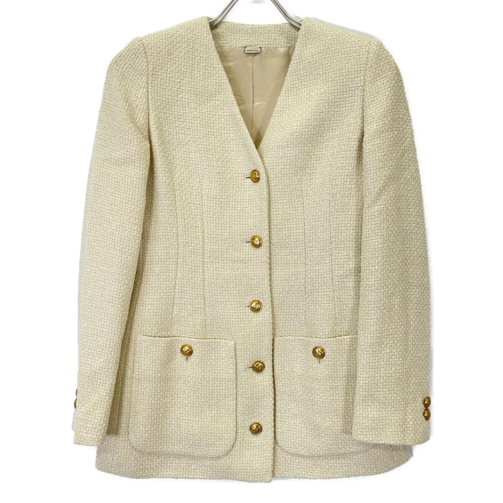 GUCCI 674332 Beige Gold Button Collarless Tweet Jacket Jacket 36 beigeUsed