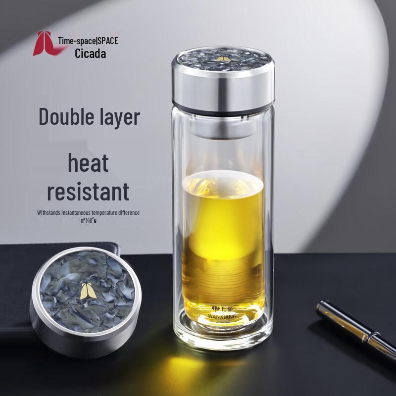 Shikong Zhiliao Premium Double-Wall Borosilicate Glass Travel Mug