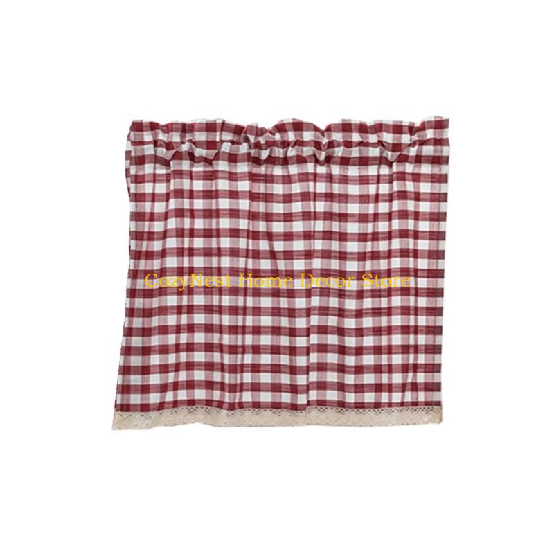 92MF Checkered Drapery Weave Polyester Thermals Insulation Bedroom Curtain Decoration Simple Installation