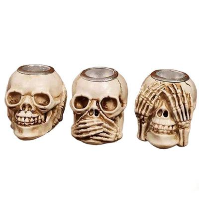 Feb.Resin Craft Halloween Skull Candle Holder, Table Decor Centerpiece Candlestick Candles, Spooky Creepy Design