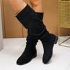 Women's Mid-heel Single Boots Spring New Round Head Suede Sleeve Fold Soft Sole Non-slip High Boots