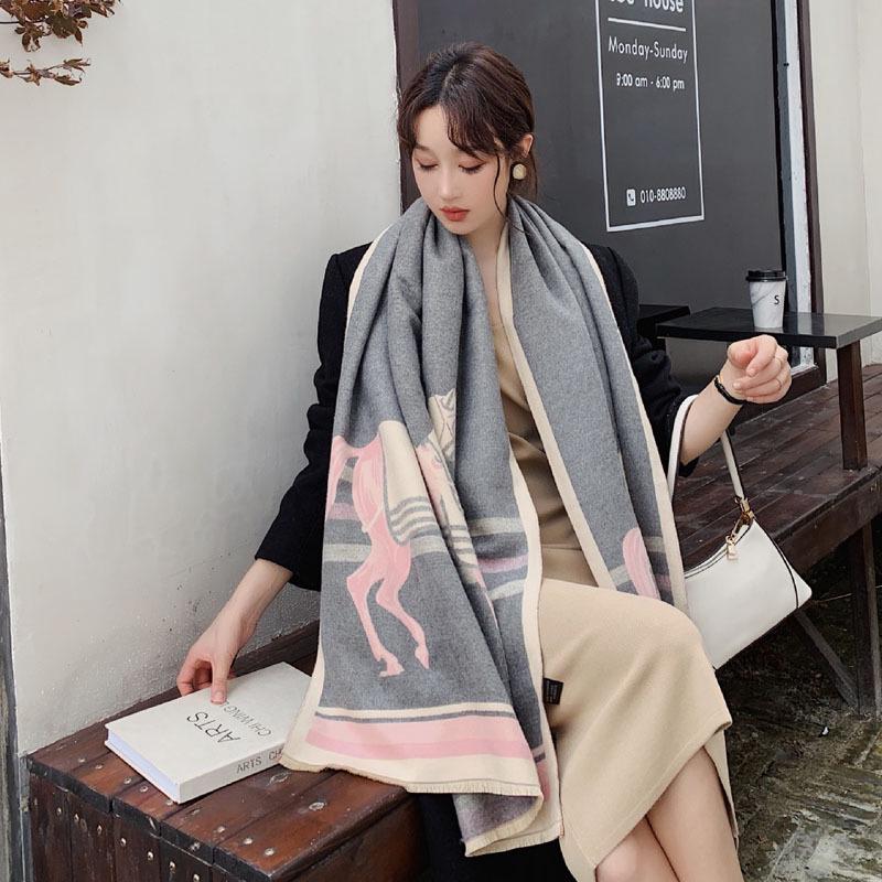 Women's Imitation Cashmere Scarf: Versatile Autumn/Winter Warm Double-Sided Wool Snood and High-End Dual-Use Shawl