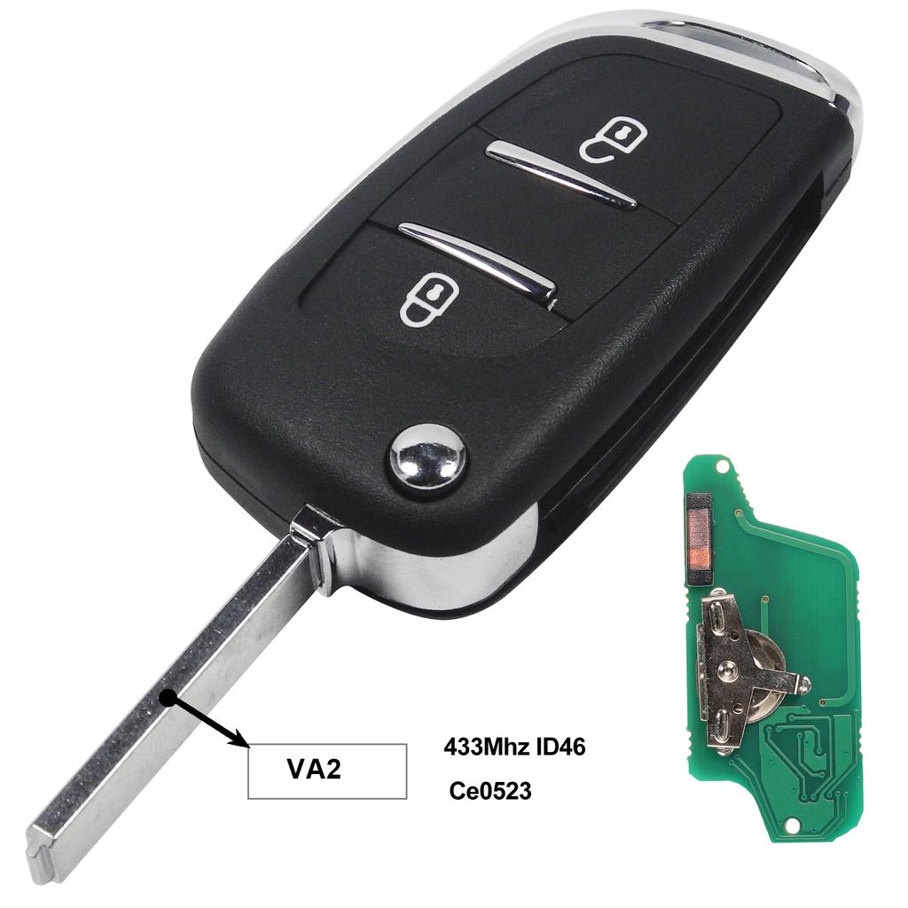 jingyuqin ASK/FSK 433MHz ID46 Chip CE0523 Modified Flip Remote Key Fob for Peugeot 307 407 607 HU83/ VA2 Blade 2 3 Button Key