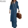 ZANZEA Women Casual Long Blouse and Pants Loose Two Piece Suit Sets
