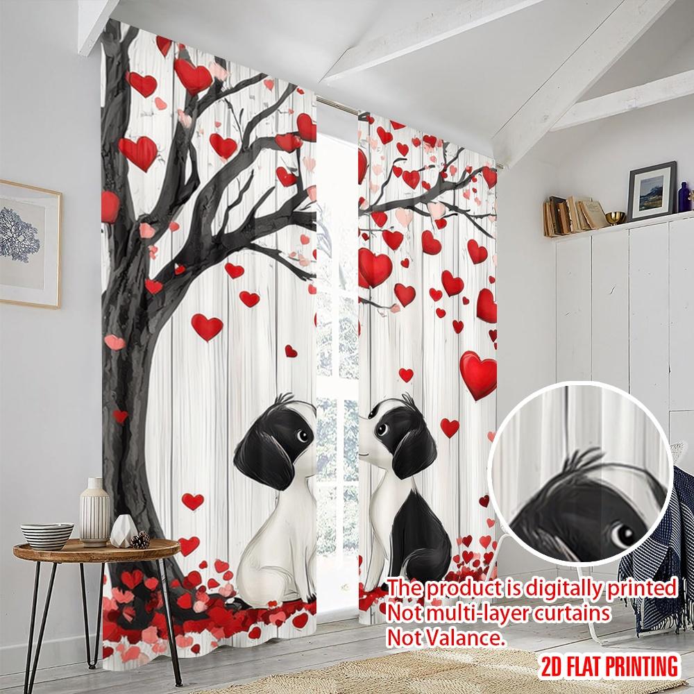 2ks, 2D plošný tisk Kreativní závěsy Štěněcí láska Harmonie Všestranný polyester (bez tyče) Domácí dekorace Ideální pro obývací pokoj,