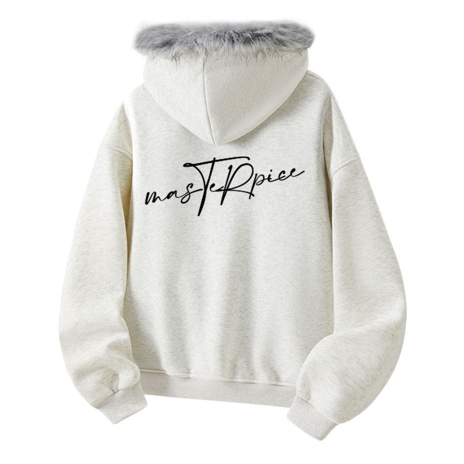 Retro bluza z kapturem o luźnym kroju z futrzanym kołnierzem - Polarowa odzież wierzchnia unisex na jesień i zimę