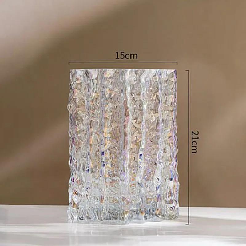 Relief Texture Glass Vase Creative Hydroponic Flower Pot Desk Decoration Artificial Flower Decorative Floral Arrangement Vases