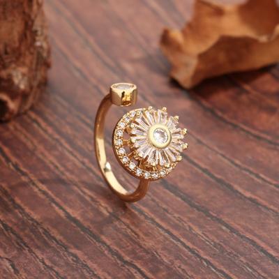 2024 New Fidget Spinner Rings for Women Cubic Zirconia Sunflower Rotatable Rings Adjustable Calming Worry Rings