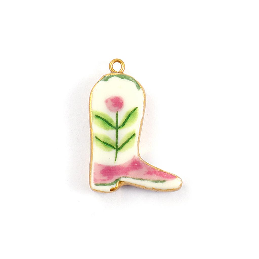2PCs Ceramic West Cowboy Boots 304 Stainless Steel Pendants 18K Gold Plated Charms For Jewelry Neckalce Making 3.4cm x 2.3cm