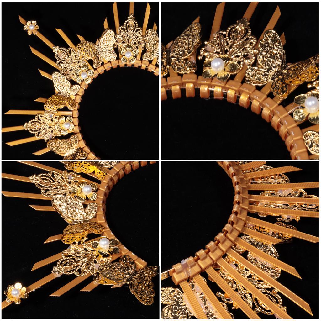 Women Crown Halo Headpiece Wedding Headwear Cosplay Girls Sun Goddess Pearl Halloween Carnival Party Headdress Costume Props