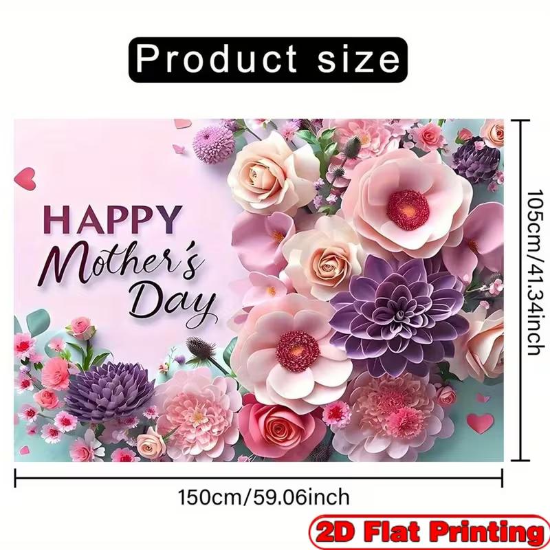 2D Fotografické pozadí Šťastný den matek, 3D Papírová květina Růže Jiřina Párty Dekorace Banner