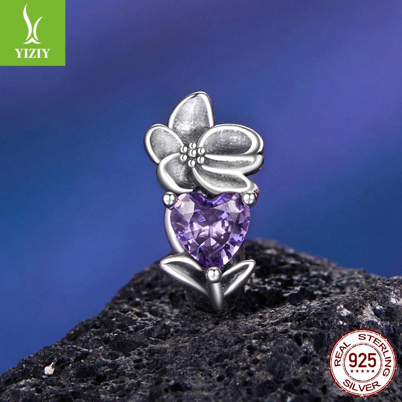 Twelfth Birthstone Flower Silicone Beads 925 Sterling Silver Diy Beaded Bracelet Accessories Bead Separator
