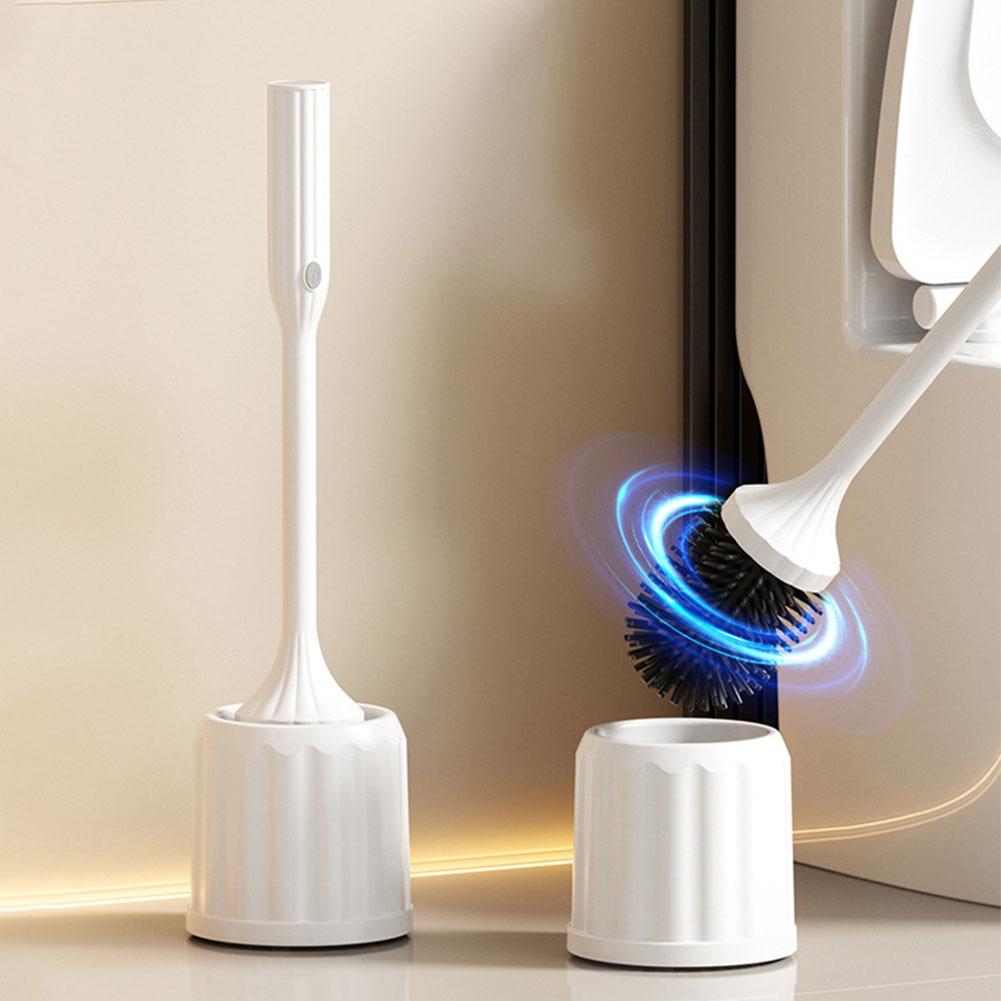Electric Toilet Cleaner with Long Non-Slip Handle Toilet Brush and Holder Set Silicone Toilet Brush Brushes Bathroom Accessories