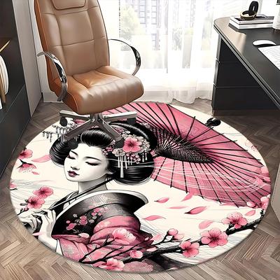 Japanische Geisha, Stuhlmatte Runder Teppich Büroteppich, Rutschfest, Geeignet für Wohnzimmer, Schlafzimmer Dekoration.1205187a