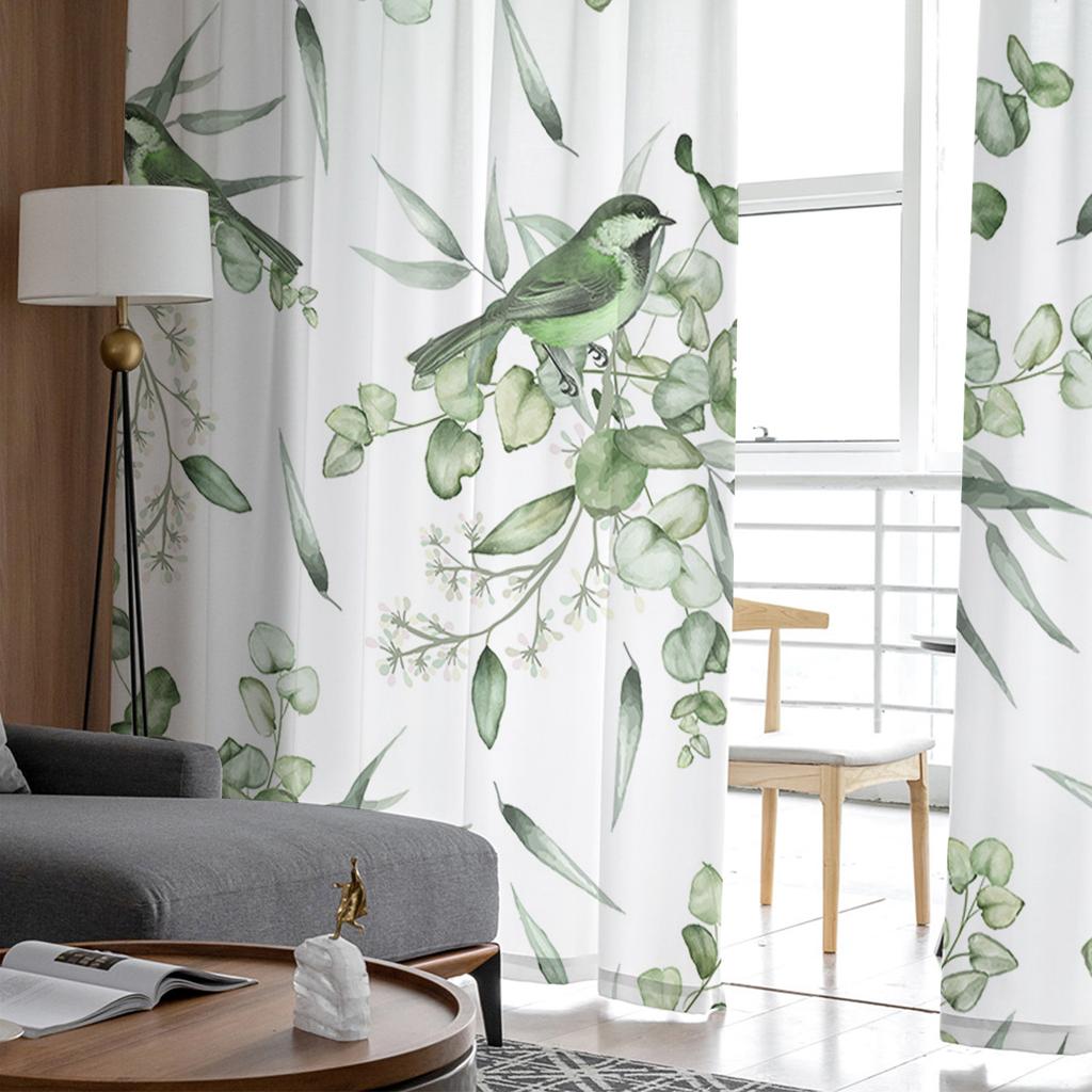 Summer Plants Four Leaf Grass Green Leaf Watercolor Bedroom Curtains Tulle Sheer Curtain Living Room Home Decor Voile Drapes