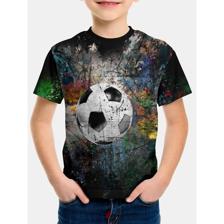 Kids T-shirt Soccer Football Print T-shirt Fashion Casual Short Sleeve Tees Summer Boy and Girl Tees Tops Clothing