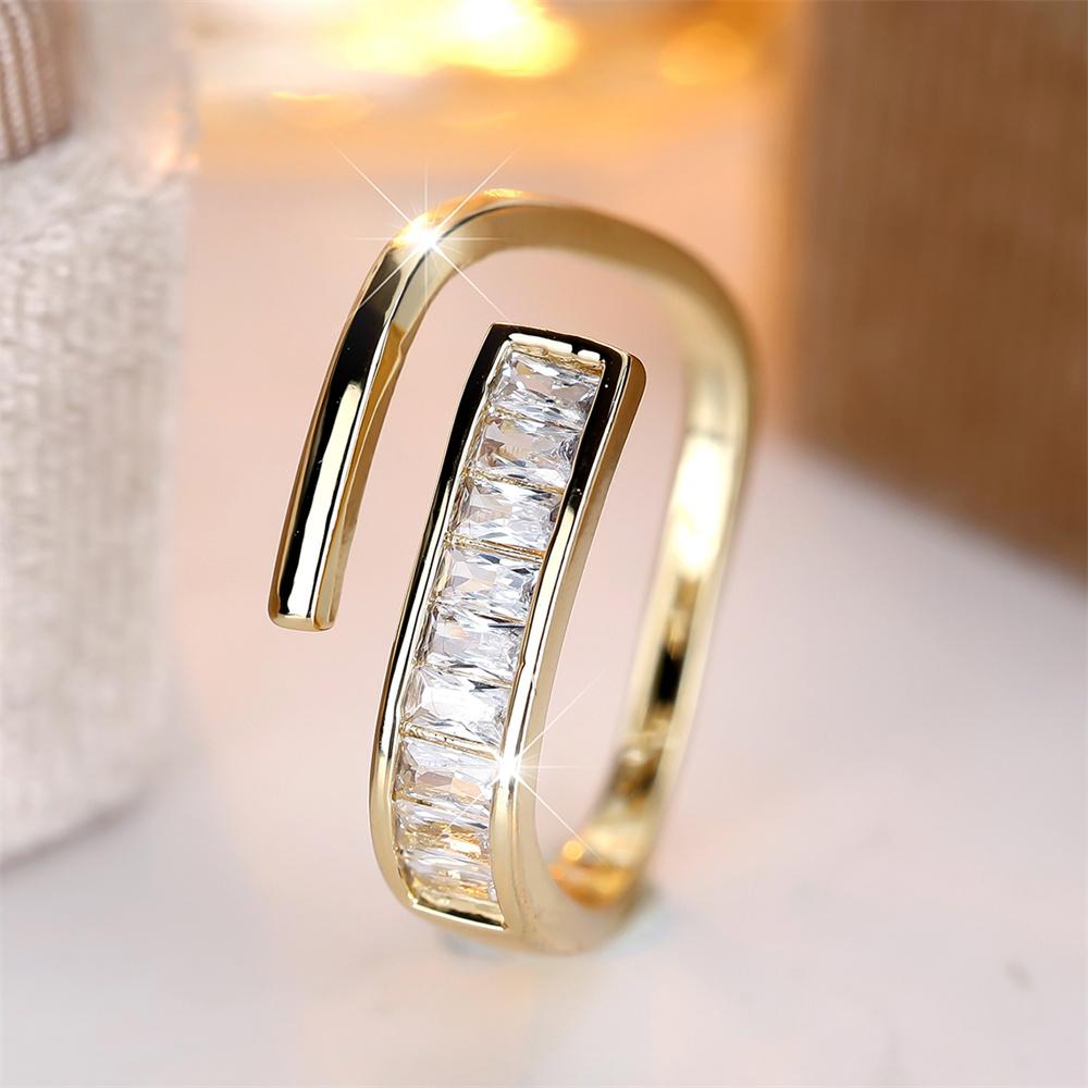 Single Row White Zircon Square Stone Open Rings For Women Gold Silver Color Engagement Bands Wedding Jewelry