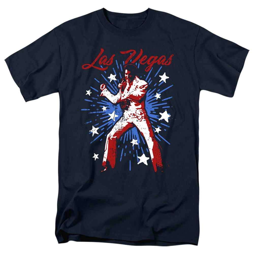 Elvis Presley - Vegas Superstar - Adult Unisex Short Sleeve T-Shirt - Blue 4XL