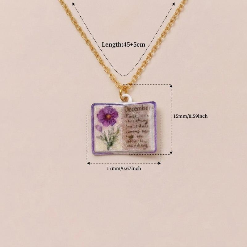 Chic Retro Porcelain Book Necklace Unique Design Birthday Gift for March Born Fashionistas