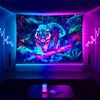 Neon Tiger Wall Tapestry Glow In Dark Jungle Art Psychedelic Blacklight Mural Modern Home Decor For Bedroom And Gaming Room