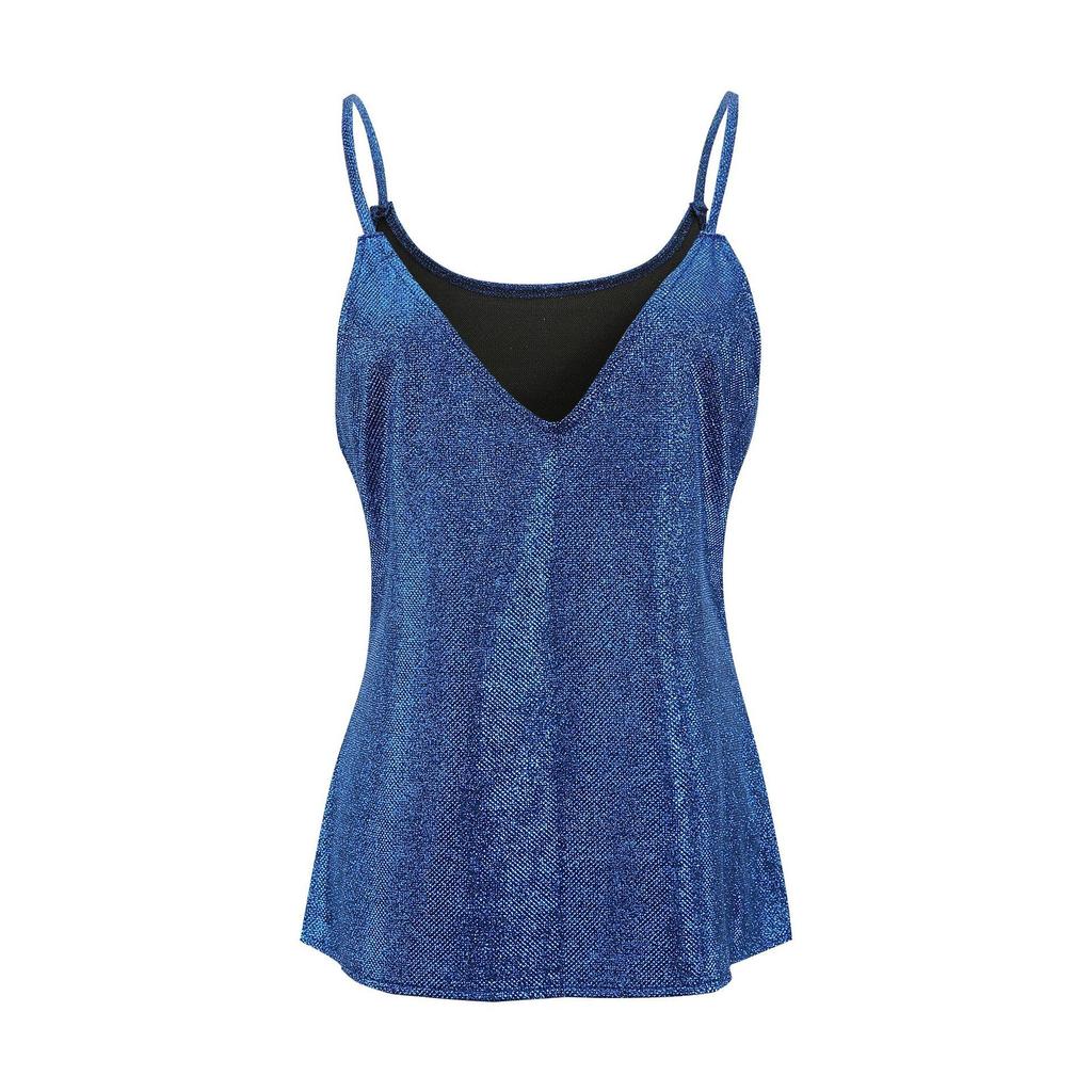 Femmes Grande Taille Pure Paillettes Col en V Sans Manches Paillettes Gilet Chemisier Facile Chemise Haute Mode Sport Fille Chemisier Débardeurs