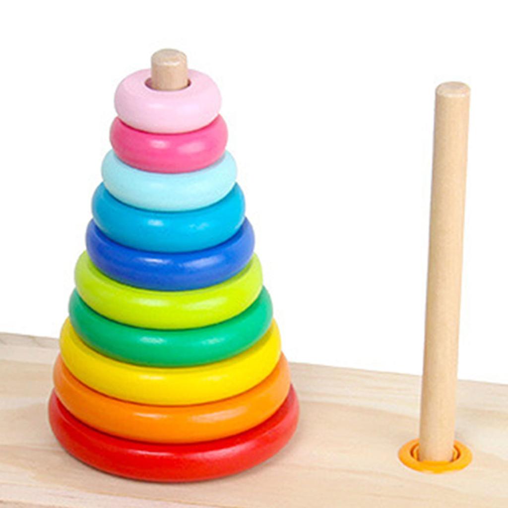 10 Rings Puzzle Game Wooden Tower Early Educational Logic Thinking Block Game Toy for Kids Large