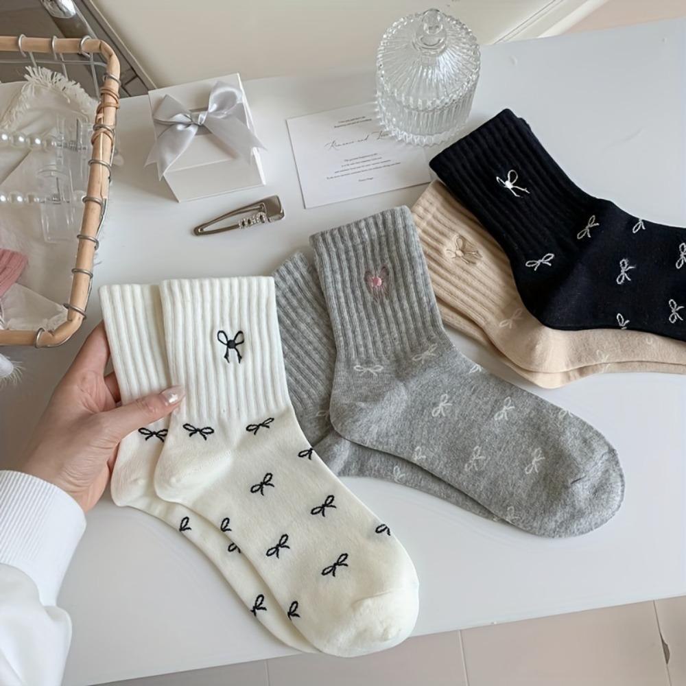 5 Par Dam Bomullsankelsockor med Rosettmönster - Andningsbara, Svettabsorberande, Stickade Korta Sockor