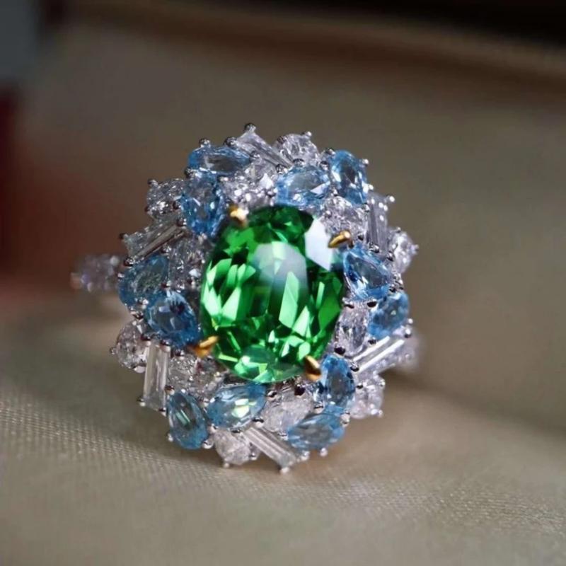 Vintage Exquisite Bright Floral Color Zircon Ring for Women Luxury Timeless Classic Birthday Party Jewelry Gift