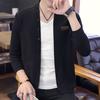 Men Knitted Cardigan Coat Single-breasted Long Sleeve Solid Color Slim Fit Elastic Thick Warm Stand Collar Badge Decor Casual Mid