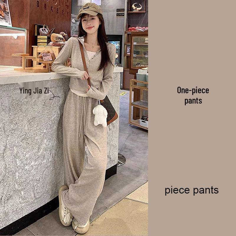 Women s Spring Casual Sporty Two-Piece Set: Hooded Long-Sleeve T-Shirt & Wide-Leg Pants Small