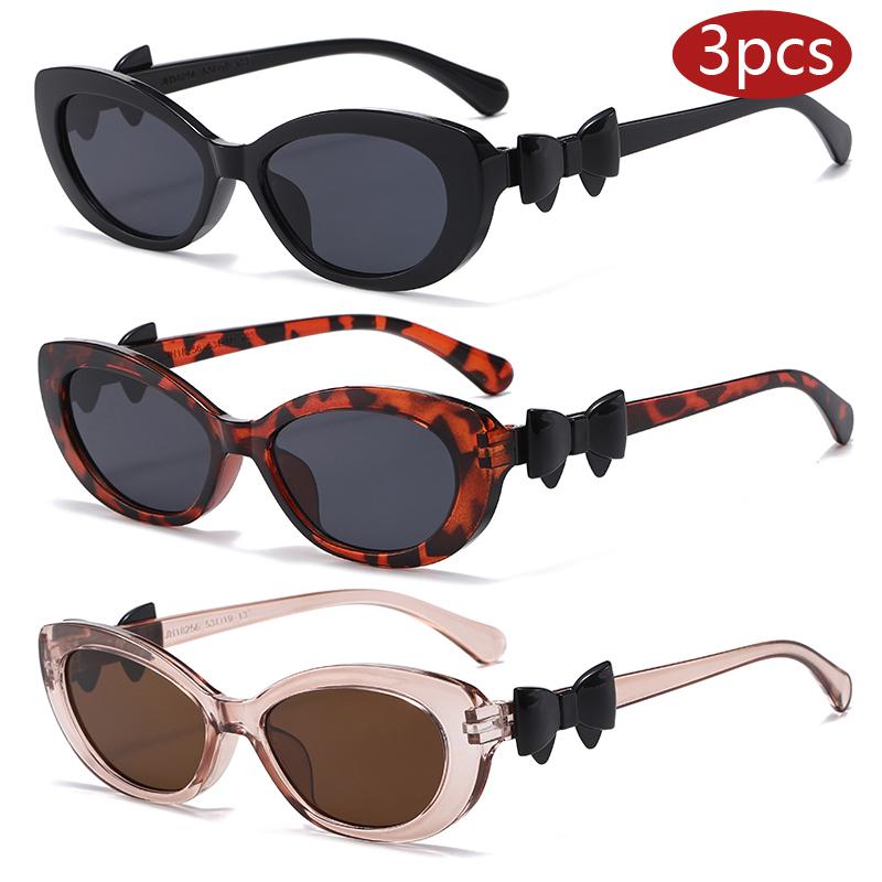 

3pcs Personalized Cat Eye High-End Sunglasses Fashion Multi Color Frame Women Sun Glasses Small Frame Bow Decorative Eyeglasses