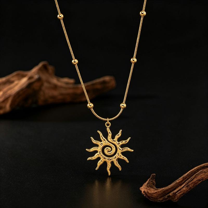 Aanslagbestendig Bohemien Sieradenset Verguld Spiraal Zon Hanger Ketting Oorbellen voor Moederdag Cadeau