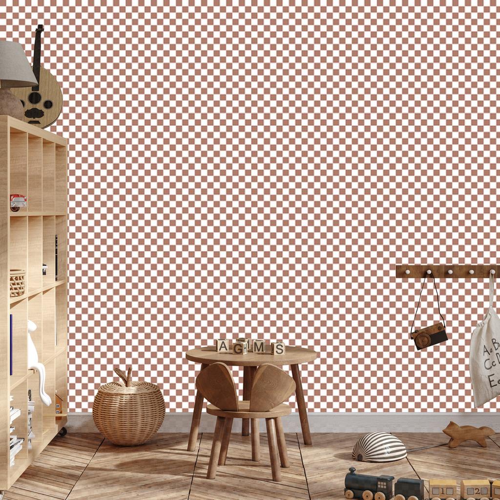 Beige and white checkerboard wallpaper for living room and bedroom 50x1000