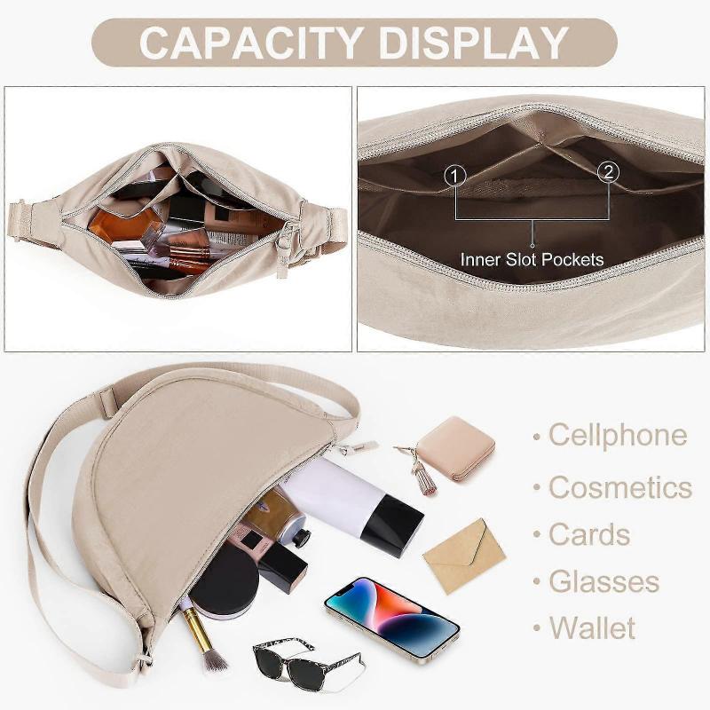 Halbmondtasche für Damen Herren, Nylon Halbmondtaschen Hobos Umhängetasche Tragbare Halbmondgeldbörse mit verstellbarem Riemen Einfarbig Brusttasche Schultertasche F