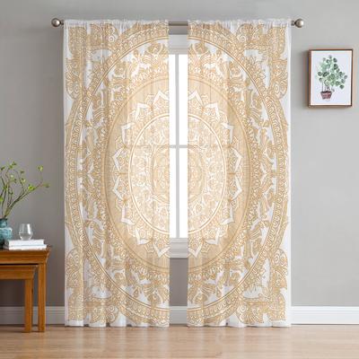 Boho Vintage Mandala Flower Window Curtains Sheer Chiffon Tulle Curtain Home Living Room Backdrop Decoration