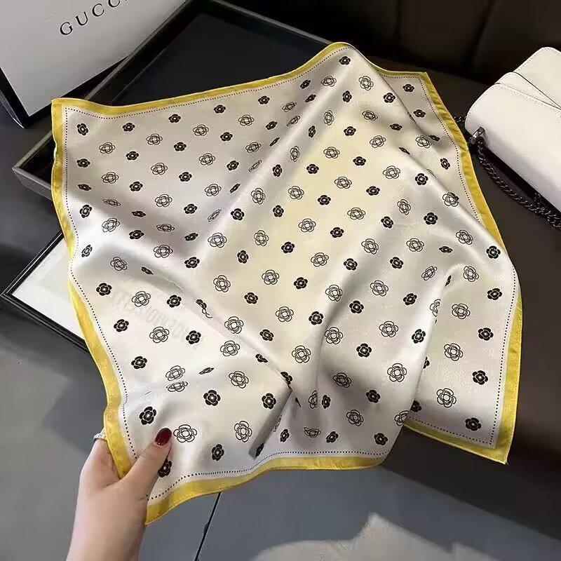 70x70cm Lightweight Cotton Silk Square Scarf With Boho Floral Print Breathable Neck Wrap Women