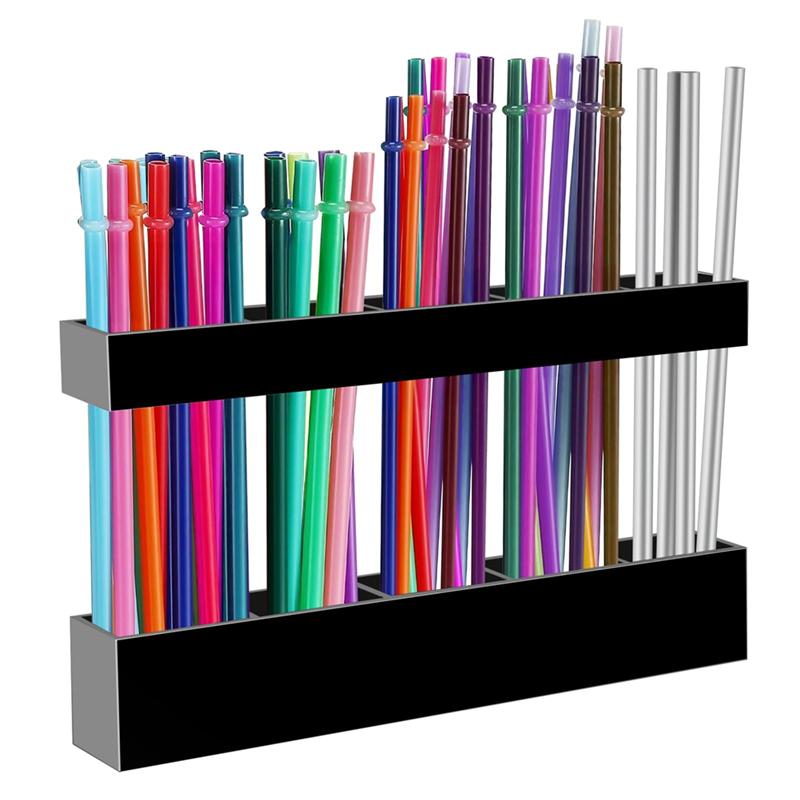 

A25F-9.5In Large Acrylic Straw Holder For Cabinet Door-Reusable Tumbler Straw Organizer,Small Kitchen Accessories Container чёрный