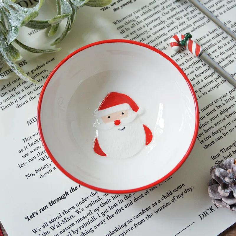 Christmas Day Style Ceramic Dinner Plate Snowman Bells Separator Plate Santa Claus Small Bowl Mug Christmas Ornaments Gifts