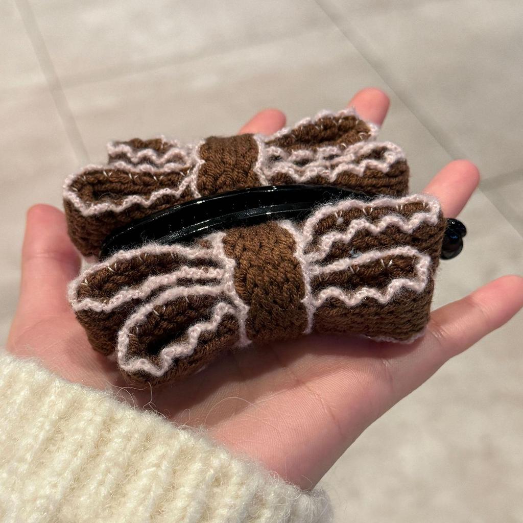 Knitted Lace Double Layer Bow Banana Hair Clip – Women's Autumn/Winter Retro Ponytail and Bun Accessory