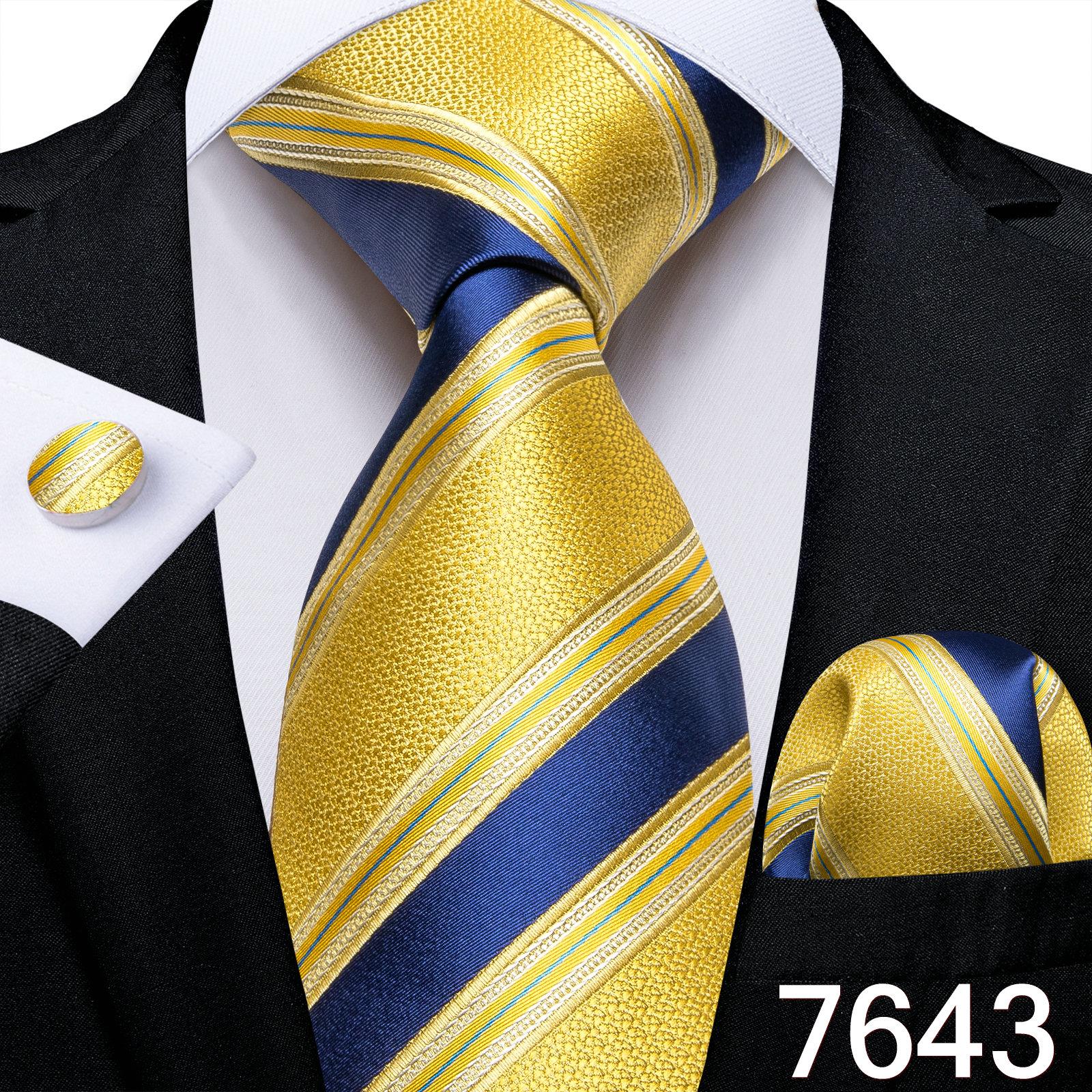 

Роскошный золотой желтый мужской галстук, полосатый галстук с узором пейсли, шелковые носовые запонки для делового набора N-7643
