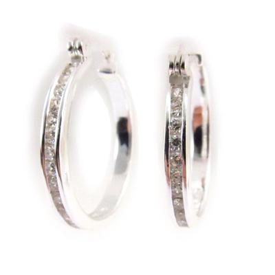 [C7560] - Silver 'Crystal' White Hoop Earrings 2.5 Cm 3 Mm