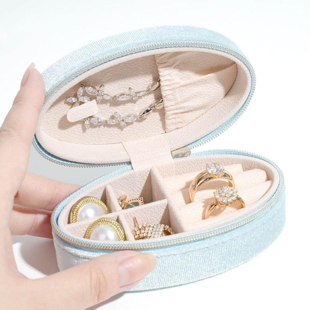 Mini Oval Jewelry Box Zipper Jewelry Organizer Portable Jewelry Packaging Box  Earrings