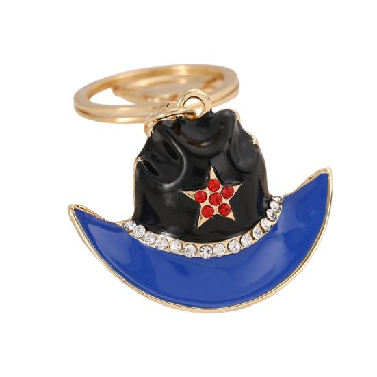 

Keychain Pendant Sparkling Rhinestones Five-Pointed Star Pattern Western Style Cowboy Hat Design Key Chain with Lobster Clasp Backpacks Accessory синій