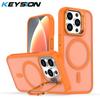 KEYSION Lens Stand Magnetic Phone Case for MagSafe for iPhone 13 14 15 Pro Max 15 Plus Matte Translucent Shockproof Back Cover