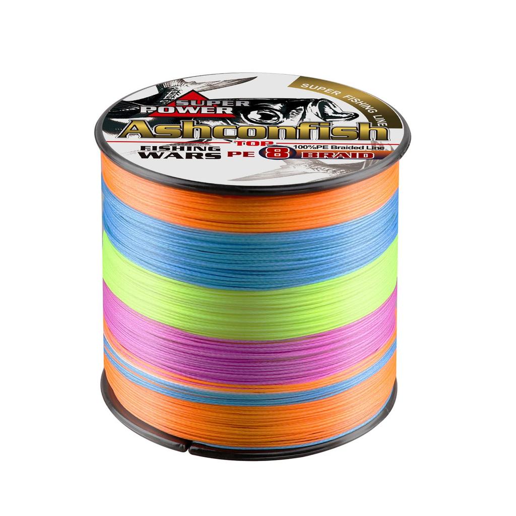 Ashconfish PE Fishing Ultra High Abrasion Low Multicolor Line, 8-Strand, 1000m, Strong, Sensitivity, Resistant, Stretch,