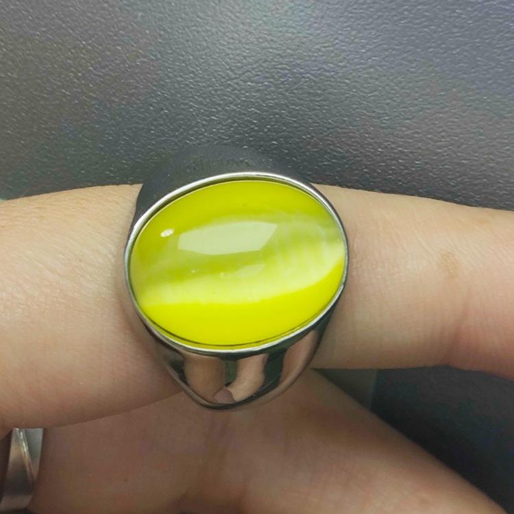 

Кольцо имитация натурального агата инкрустированное цветным драгоценным камнем кольцо мужское ретро властное модное простое имитация кошачьего глаза 11 жёлтый