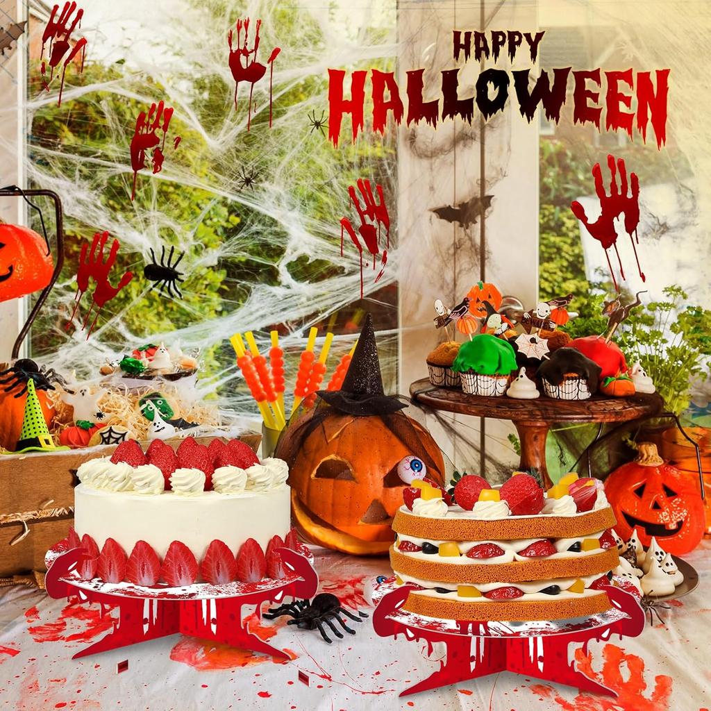 Zopeal 2 PCS Halloween Bloody Cupcake Stand Party Decorations Bloody Handprint Cupcake Holder Halloween Bloody Help Cake Holder Bloody Theme Dessert